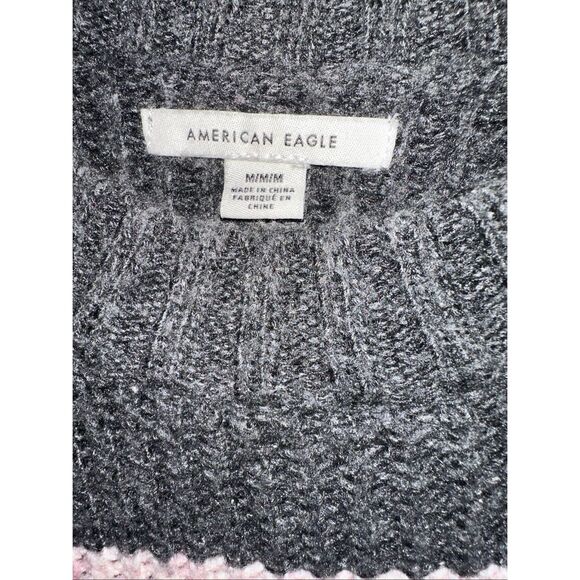 American Eagle Striped Oversized Cable Knit Striped Sweater size Medium Pink Gra - Picture 3 of 5